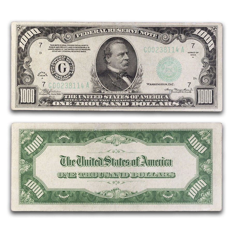 1934-A (G-Chicago) $1,000 FRN VF (Fr#2212-G)