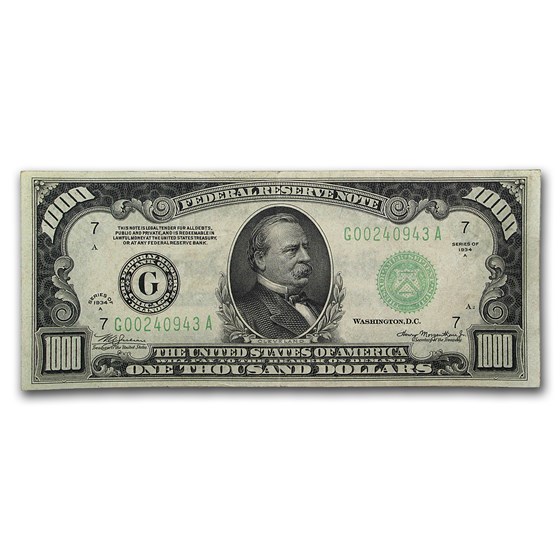 1934-A (G-Chicago) $1,000 FRN VF+ (Fr#2212-G)