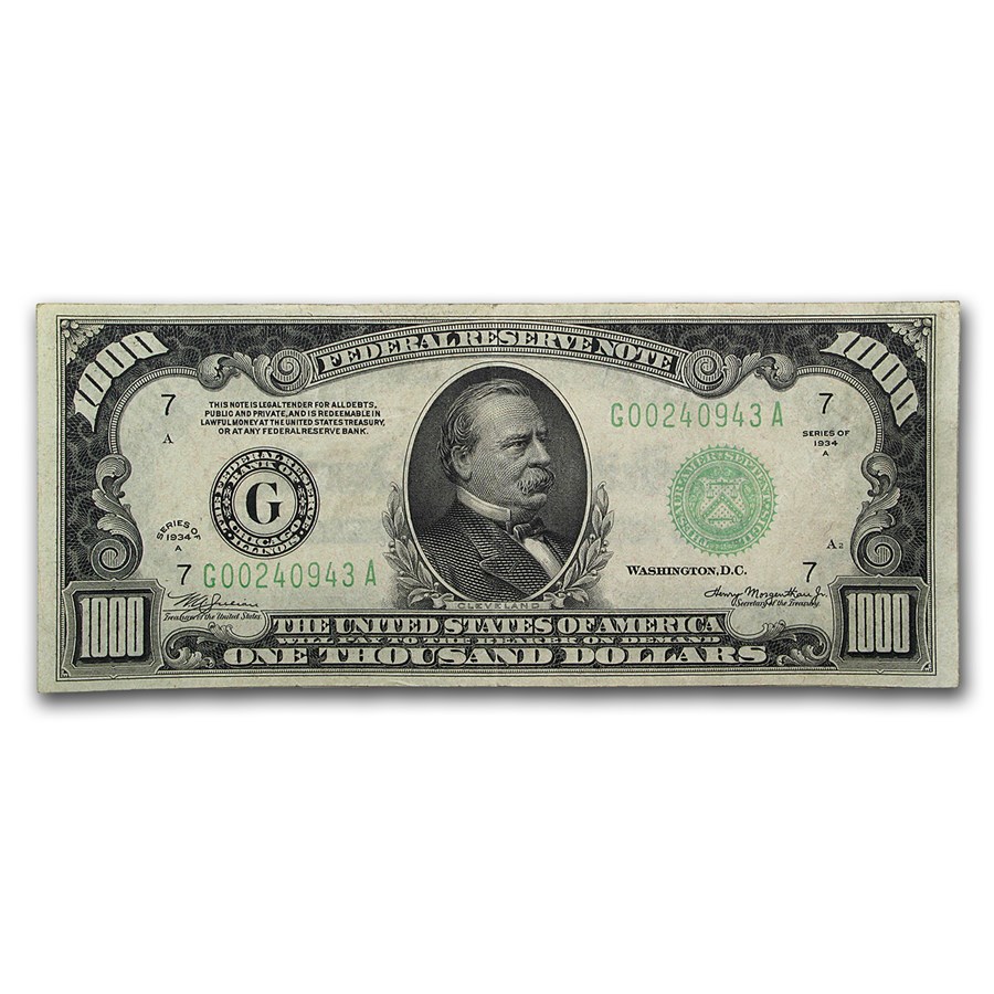 1934-A (G-Chicago) $1,000 FRN VF+ (Fr#2212-G)