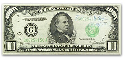 1934-A (G-Chicago) $1,000 FRN VF (Graffiti) 1934-A (G-Chicago) $1,000 FRN VF (Graffiti)