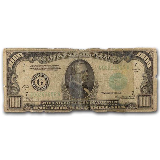 1934-A (G-Chicago) $1,000 FRN VG (Fr#2212-G) Details 1934-A (G-Chicago) $1,000 FRN VG (Fr#2212-G) Details