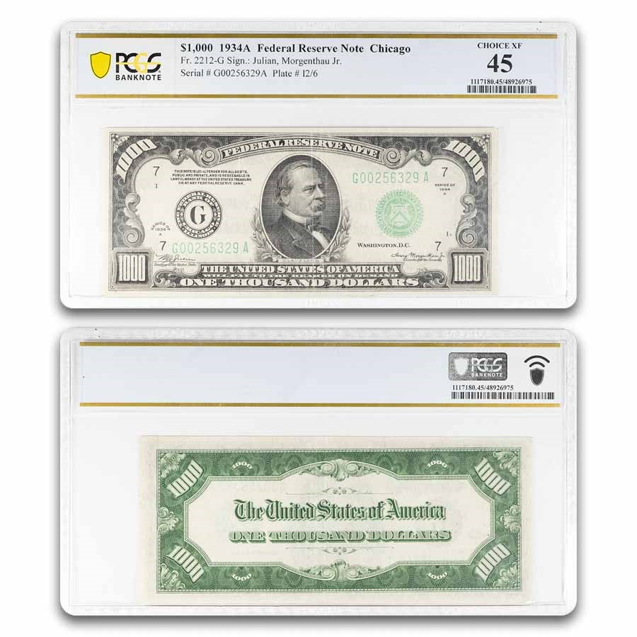 1934-A (G-Chicago) $1,000 FRN XF-45 PCGS (Fr#2212-G)