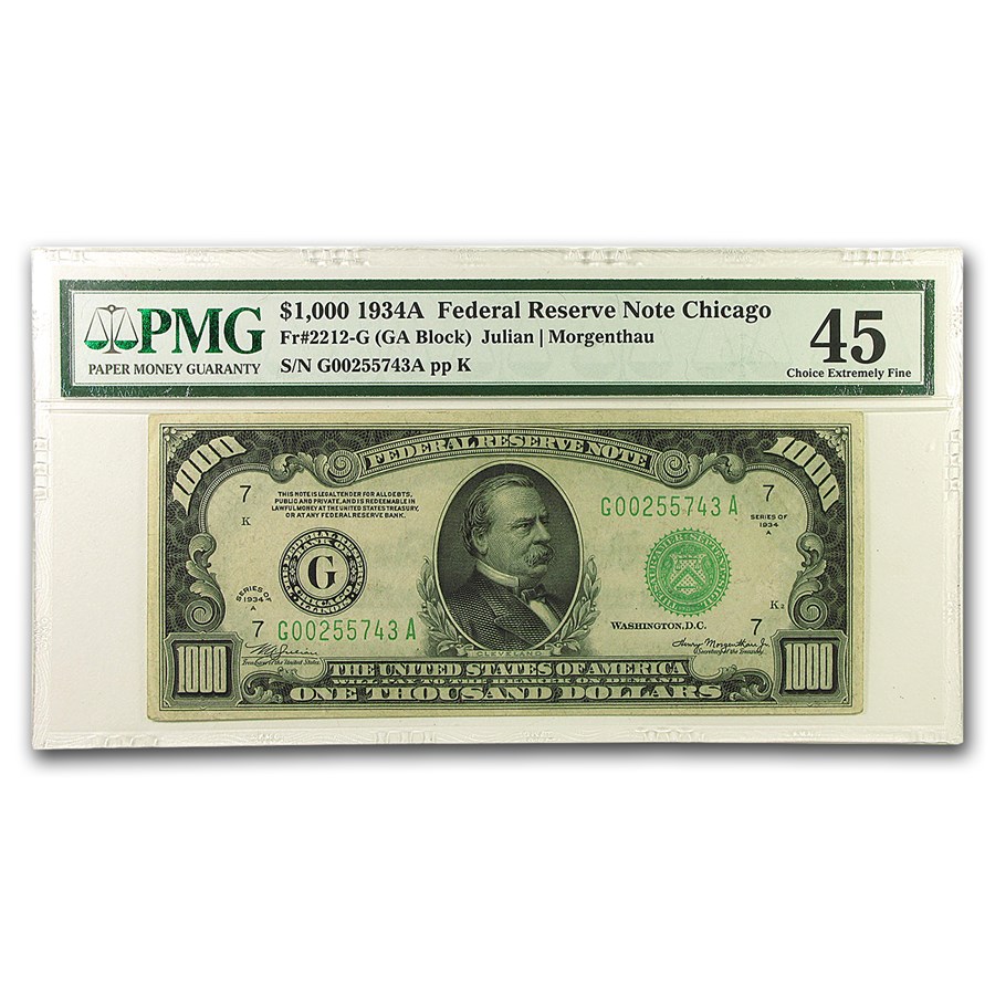 1934-A (G-Chicago) $1,000 FRN XF-45 PMG (Fr#2212-G)