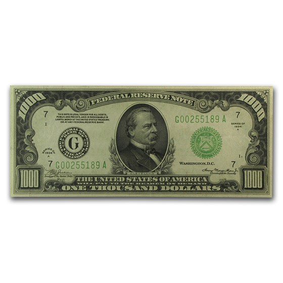 1934-A (G-Chicago) $1,000 FRN XF+ (Fr#2212-G) 1934-A (G-Chicago) $1,000 FRN XF+ (Fr#2212-G)