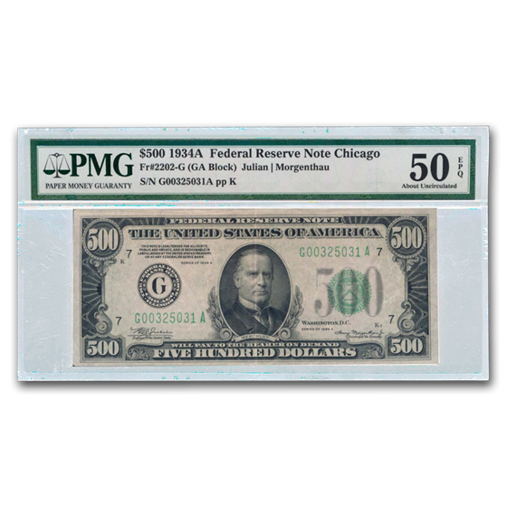 Buy 1934-A (G-Chicago) $500 FRN AU-50 EPQ PMG | APMEX
