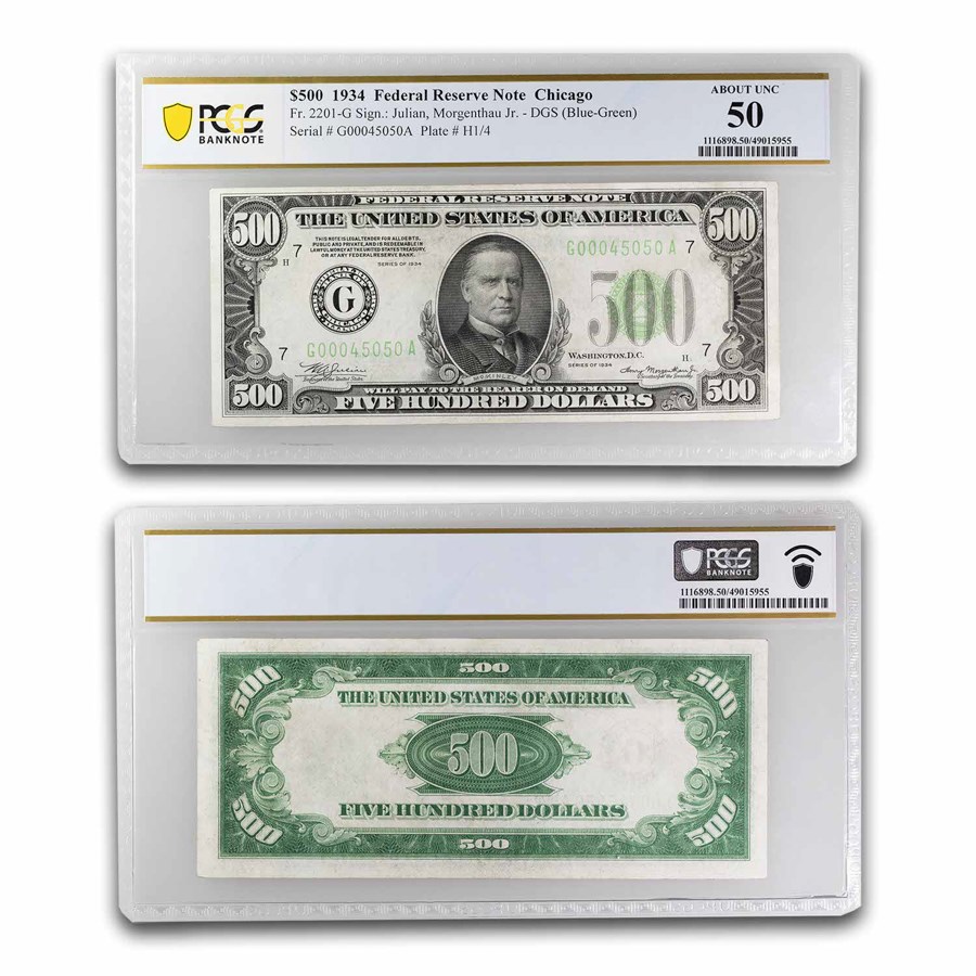 1934-A (G-Chicago) $500 FRN AU-50 PCGS (Fr#2202-G)
