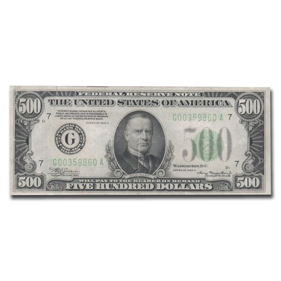 1934-A (G-Chicago) $500 FRN AU-50 PPQ PCGS (Fr#2202-G) Mule 1934-A (G-Chicago) $500 FRN AU-50 PPQ PCGS (Fr#2202-G) Mule