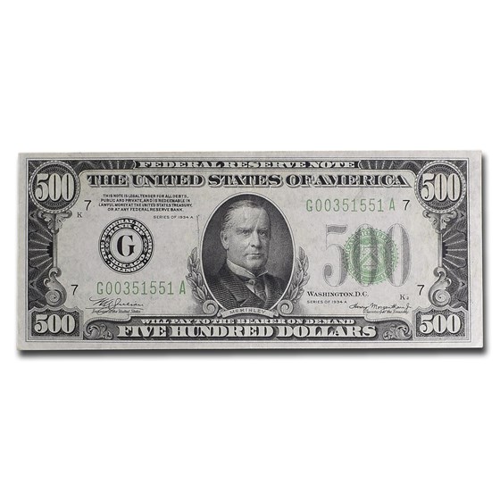 1934-A (G-Chicago) $500 FRN AU-53 PMG 1934-A (G-Chicago) $500 FRN AU-53 PMG