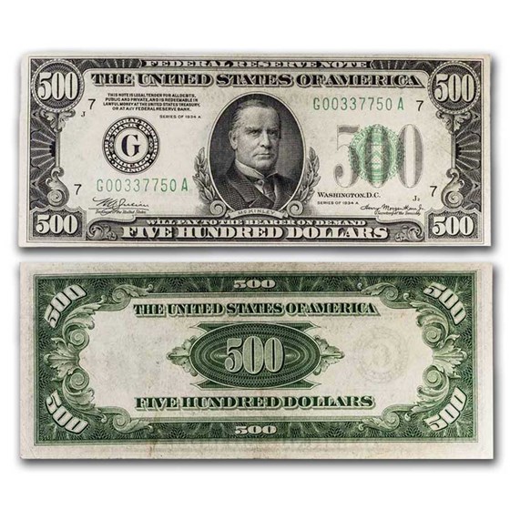 1934-A (G-Chicago) $500 FRN AU (Fr#2202-G) 1934-A (G-Chicago) $500 FRN AU (Fr#2202-G)