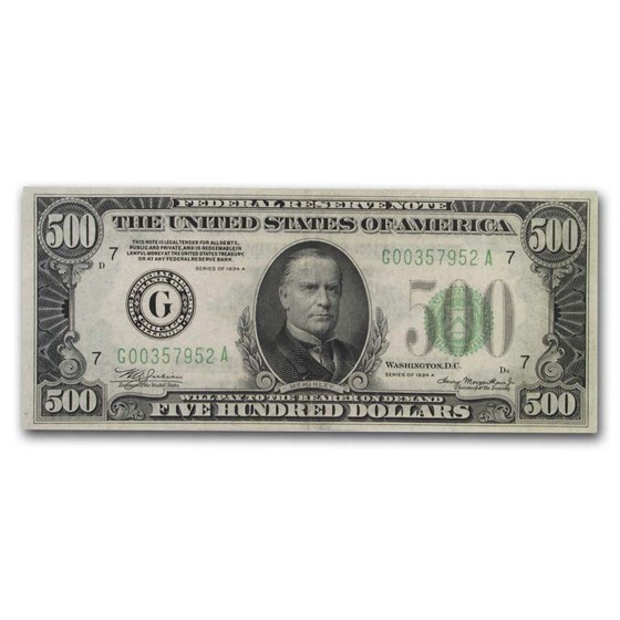 1934-A (G-Chicago) $500 FRN Ch AU (Fr#2202-G) 1934-A (G-Chicago) $500 FRN Ch AU (Fr#2202-G)