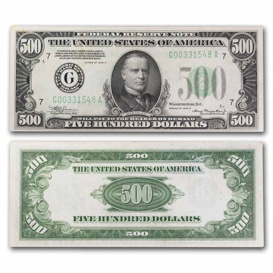 1934-A (G-Chicago) $500 FRN Ch AU (Fr#2202-G) 1934-A (G-Chicago) $500 FRN Ch AU (Fr#2202-G)