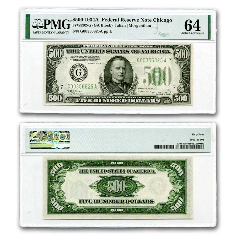 1934-A (G-Chicago) $500 FRN CU-64 PMG (Fr#2202-G)
