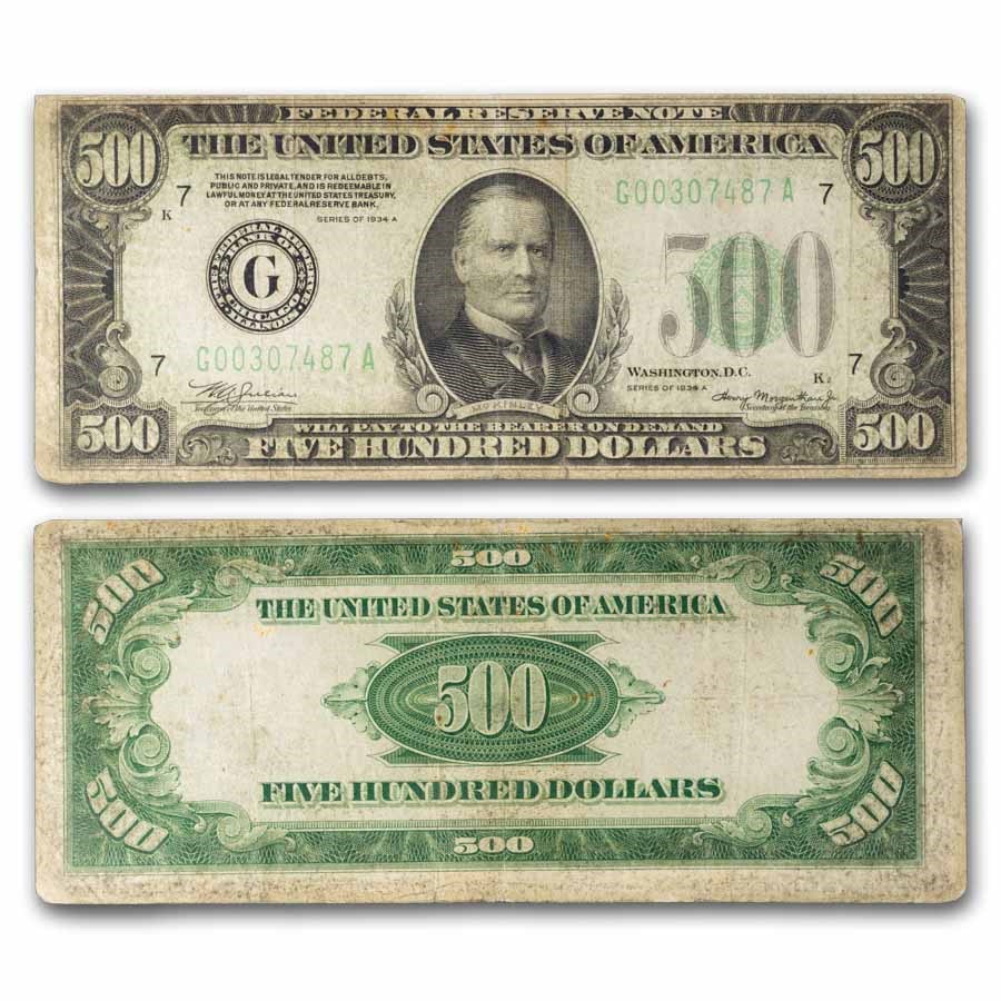 1934-A (G-Chicago) $500 FRN Fine Details (Fr#2202-G)