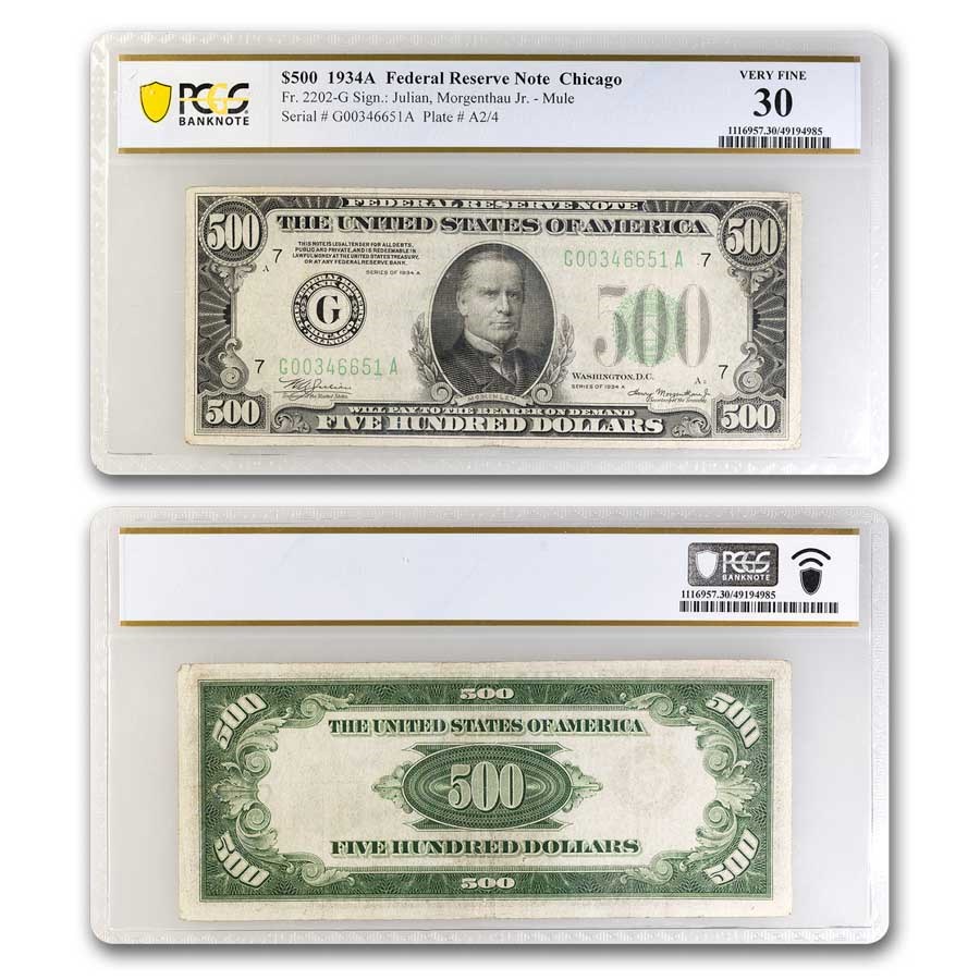 1934-A (G-Chicago) $500 FRN VF-30 PCGS (Fr#2202-G)