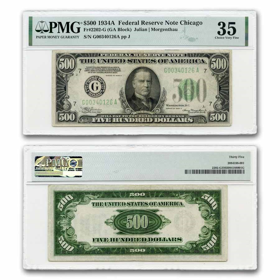 1934-A (G-Chicago) $500 FRN VF-35 PMG (Fr#2202-G)