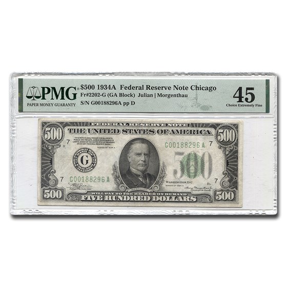 1934-A (G-Chicago) $500 FRN XF-45 PMG 1934-A (G-Chicago) $500 FRN XF-45 PMG