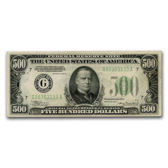1934-A (G-Chicago) $500 FRN XF (Fr#2202-G) Mule 1934-A (G-Chicago) $500 FRN XF (Fr#2202-G) Mule