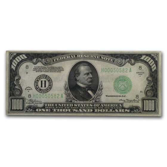 1934-A (H-St. Louis) $1,000 FRN VF (Fr#2212-H) 1934-A (H-St. Louis) $1,000 FRN VF (Fr#2212-H)