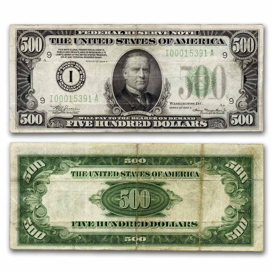 1934-A (I-Minneapolis) $500 FRN VF (Fr#2202-I) 1934-A (I-Minneapolis) $500 FRN VF (Fr#2202-I)