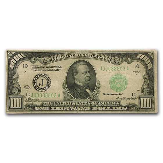 1934-A (J-Kansas City) $1,000 FRN Fine 1934-A (J-Kansas City) $1,000 FRN Fine