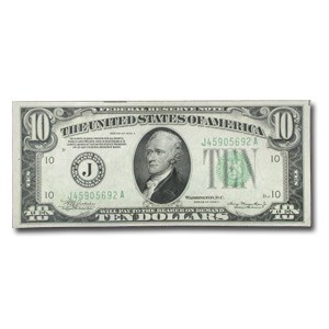 1934-A (J-Kansas City) $10 FRN AU (Fr#2006-J)