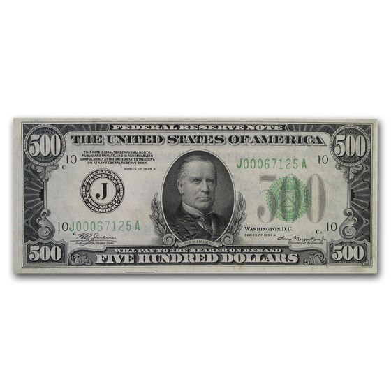 1934-A (J-Kansas City) $500 FRN AU (Fr#2202-J) 1934-A (J-Kansas City) $500 FRN AU (Fr#2202-J)