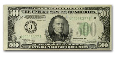 1934-A (J-Kansas City) $500 FRN Fine 1934-A (J-Kansas City) $500 FRN Fine