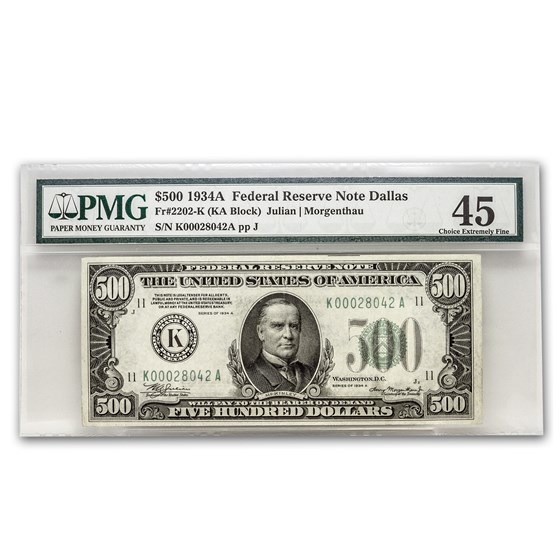 1934-A (K-Dallas) $500 FRN XF-45 PMG 1934-A (K-Dallas) $500 FRN XF-45 PMG