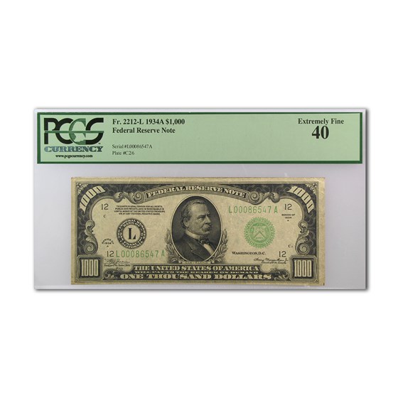 1934-A (L-San Francisco) $1,000 FRN PCGS XF 40 1934-A (L-San Francisco) $1,000 FRN PCGS XF 40
