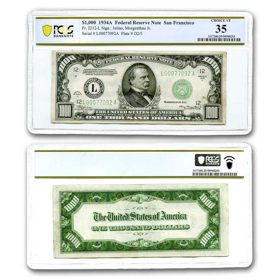 1934-A (L-San Francisco) $1,000 FRN VF-35 PCGS (Fr#2212-L)
