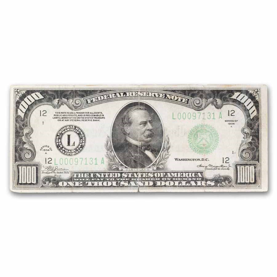 1934-A (L-San Francisco) $1,000 FRN VF (Fr#2212-L)