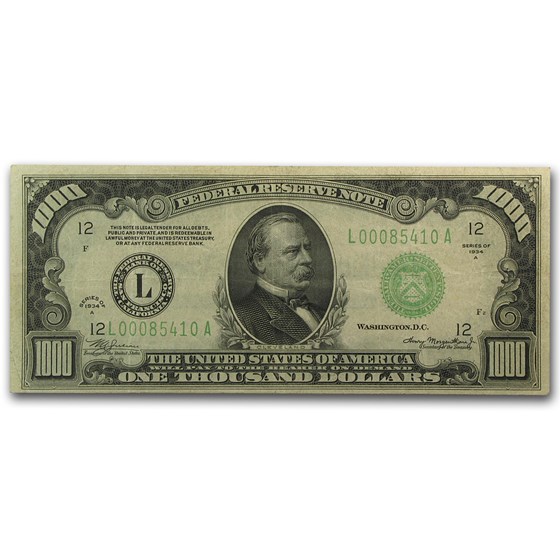 1934-A (L-San Francisco) $1,000 FRN VF+ (LGS) 1934-A (L-San Francisco) $1,000 FRN VF+ (LGS)