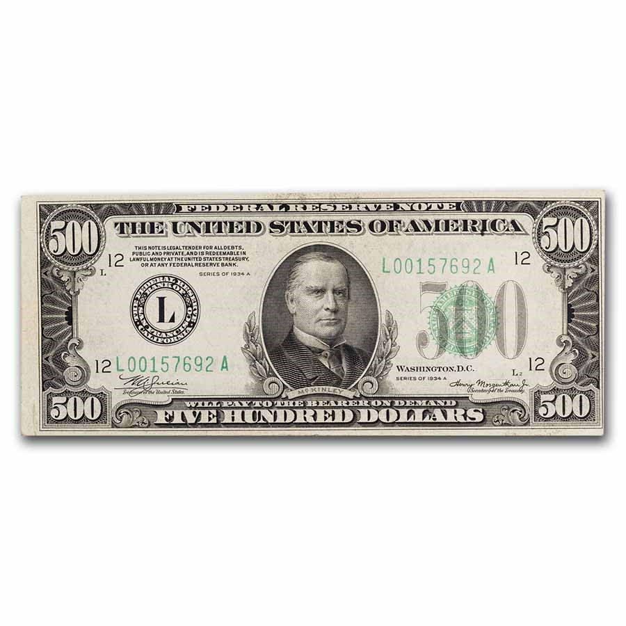 1934-A (L-San Francisco) $500 FRN AU (Fr#2202-L) Details