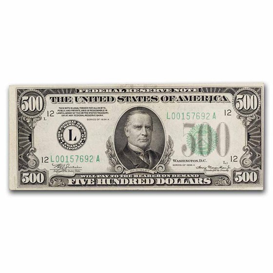 1934-A (L-San Francisco) $500 FRN AU (Fr#2202-L) Details 1934-A (L-San Francisco) $500 FRN AU (Fr#2202-L) Details