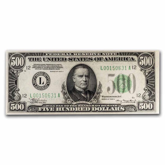 1934-A (L-San Francisco) $500 FRN AU (Fr#2202-L) 1934-A (L-San Francisco) $500 FRN AU (Fr#2202-L)