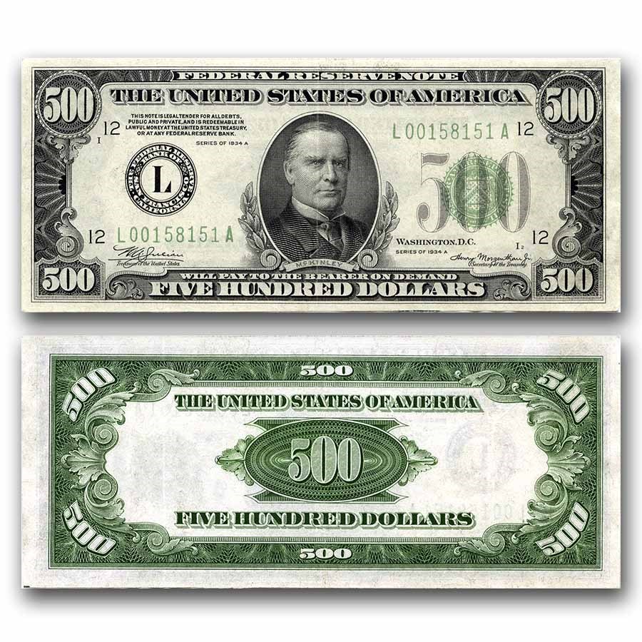 1934-A (L-San Francisco) $500 FRN XF (Fr#2202-Lm) Mule