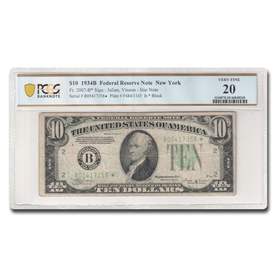 1934-B* (B-New York) $10 FRN VF-20 PCGS (Fr#2007-B*) Star Note