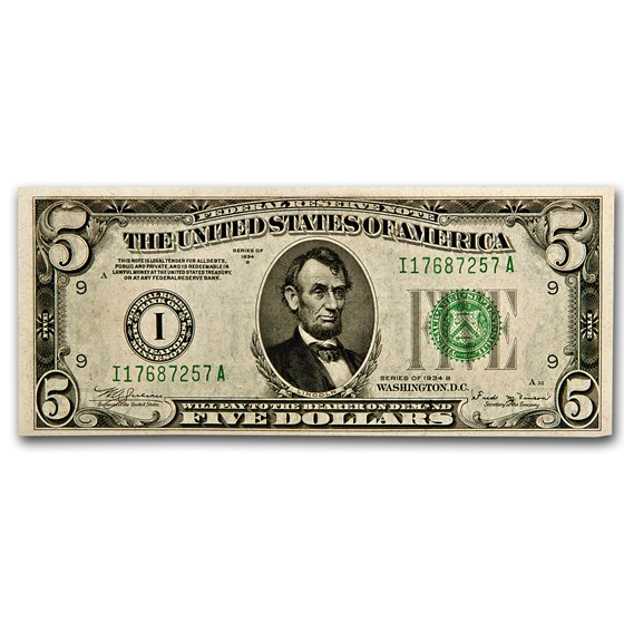 1934-B (I-Minneapolis) $5.00 FRN AU 1934-B (I-Minneapolis) $5.00 FRN AU