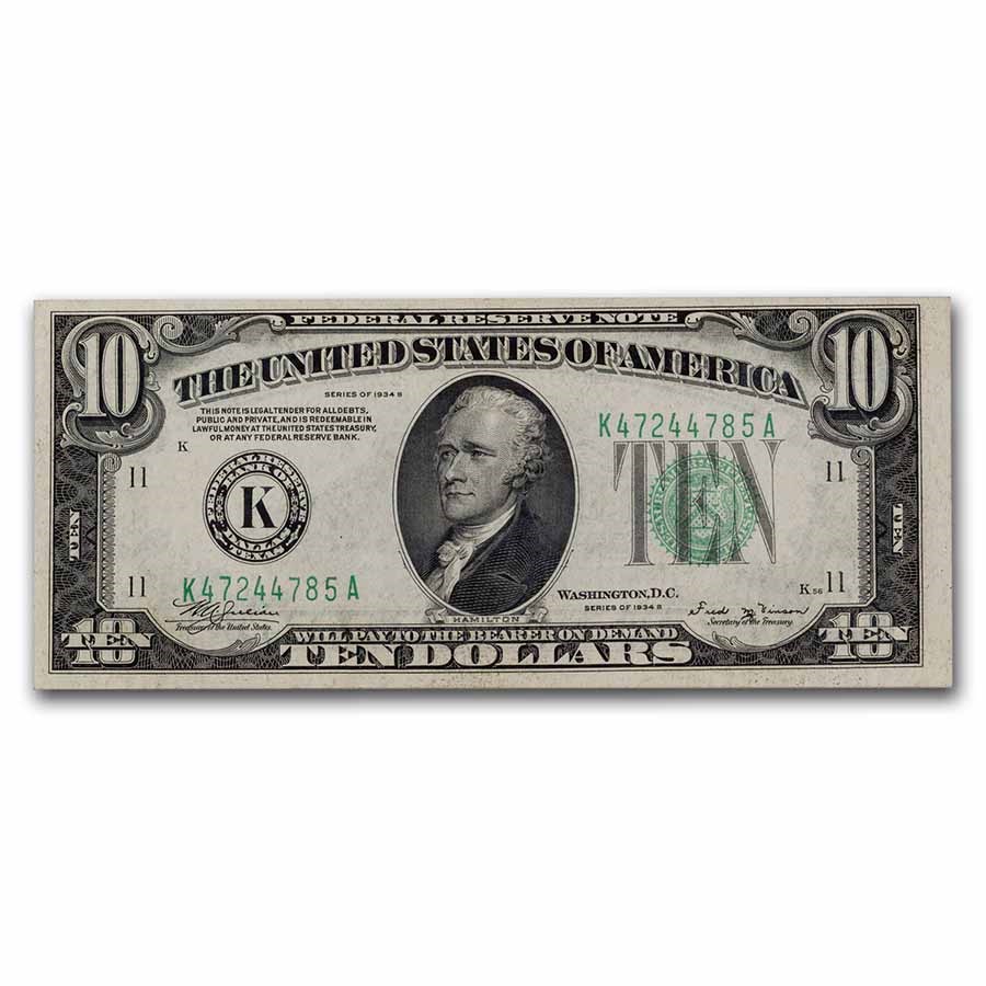 1934-B (K-Dallas) $10 FRN CU (Fr#2007-K)