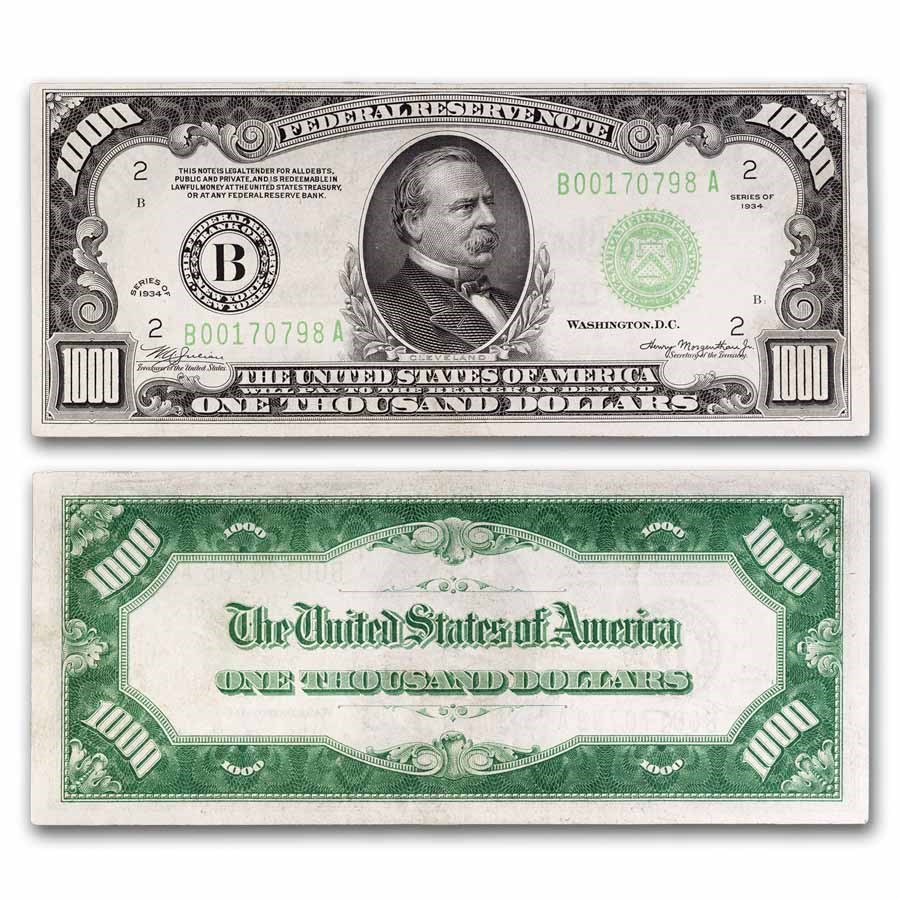 1934 (B-New York) $1,000 FRN AU (Fr#2211-B)