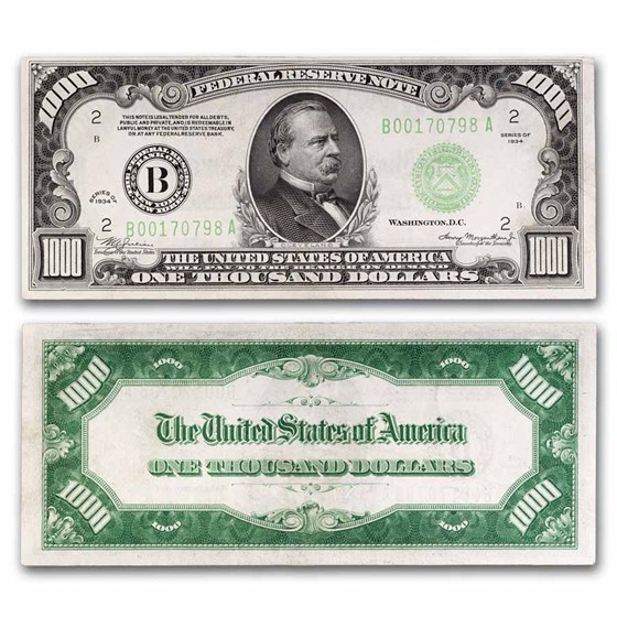 1934 (B-New York) $1,000 FRN AU (Fr#2211-B) 1934 (B-New York) $1,000 FRN AU (Fr#2211-B)