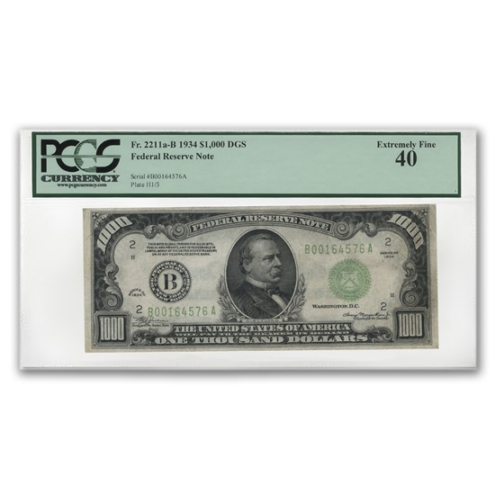 1934 (B-New York) $1,000 FRN XF-40 PCGS 1934 (B-New York) $1,000 FRN XF-40 PCGS