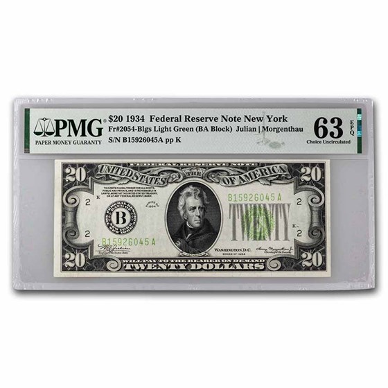 1934 (B-New York) $20 FRN Gem CU-63 EPQ (Fr#2054-Blgs) LGS