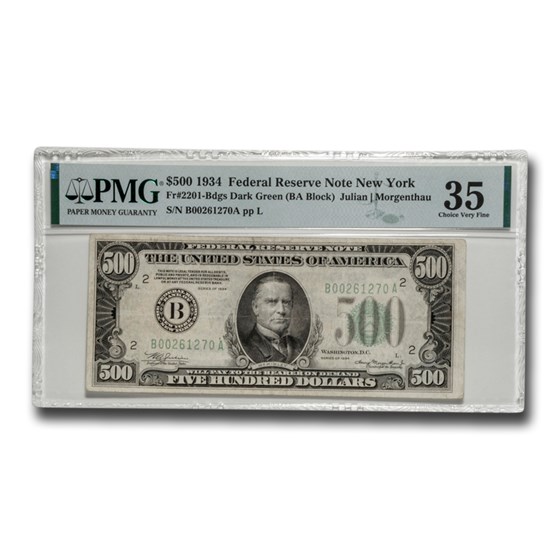 1934 (B-New York) $500 FRN Ch VF-35 PMG (Fr#2201-B)