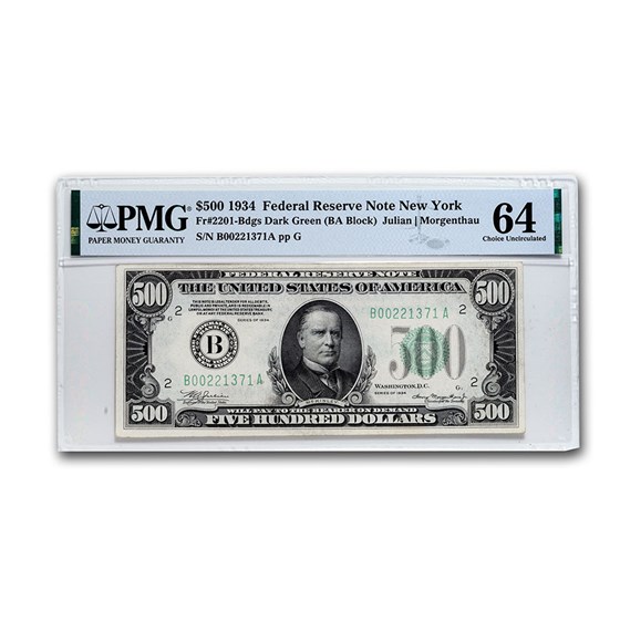 1934 (B-New York) $500 FRN Choice Unc-64 PMG 1934 (B-New York) $500 FRN Choice Unc-64 PMG