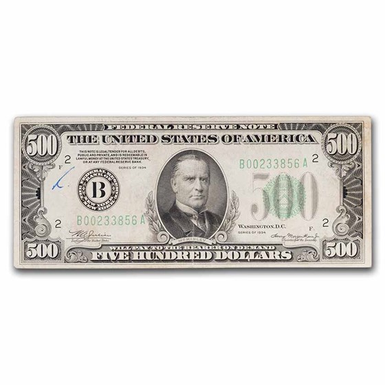 1934 (B-New York) $500 FRN VF (Fr#2201-B) Details 1934 (B-New York) $500 FRN VF (Fr#2201-B) Details