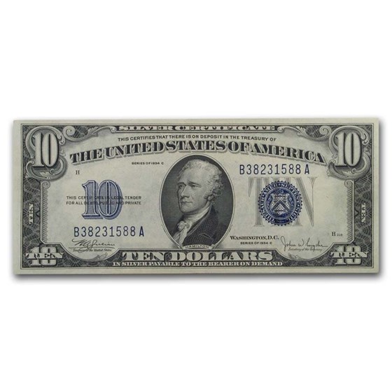 1934-C $10 Silver Certificate AU (Fr#1704)