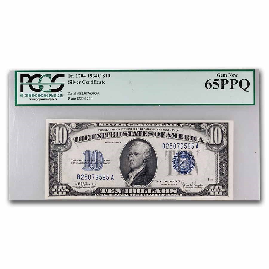 Buy 1934 C $10 Silver Certificate Gem New 65 PPQ PCGS (Fr#1704) APMEX Buy 1934 C $10 Silver Certificate Gem New 65 PPQ PCGS (Fr#1704) APMEX