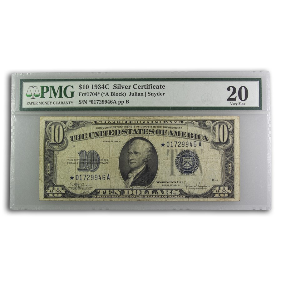 Buy 1934 C* $10 Silver Certificate VF 20 PMG (Star Note) APMEX Buy 1934 C* $10 Silver Certificate VF 20 PMG (Star Note) APMEX