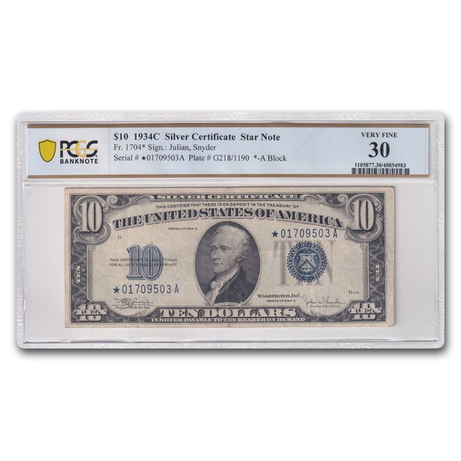 1934 C $10 Silver Certificate VF 30 PCGS (Fr#1704*) 1934 C $10 Silver Certificate VF 30 PCGS (Fr#1704*)
